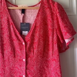 🎯60% OFF! Universal Thread Linen Blend Red Paisley and Stars Short Sleeve Dress